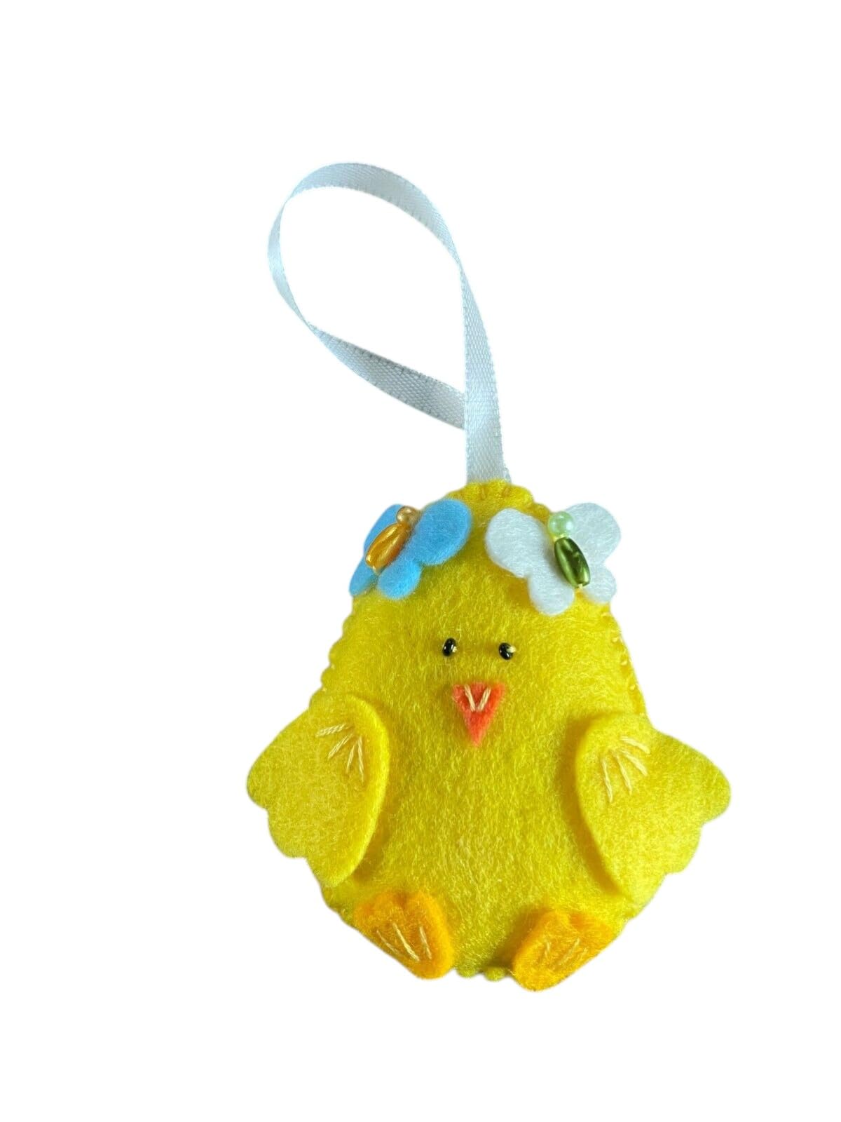 Handmade felt Easter decorations hanging ornaments bunny, chicken, egg (yellow chicken) — image 1
