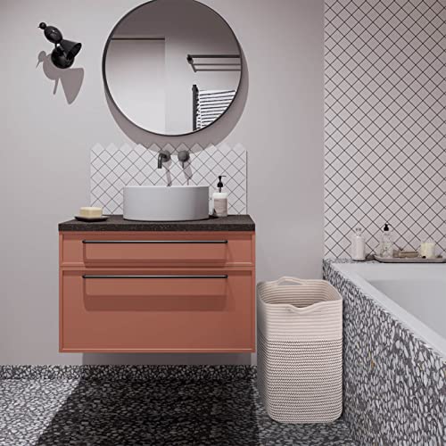 Laughbird Small Laundry Hamper Collapsible Room Organization Baskets Modern Slim Tall Blanket Cotton Rope Woven Basket For Magazines,Storage Basket Toys Decorative Rectangle Basket For Baby Nursery, Living Bathroom 15 Inch X 10 In X 15.7 In #TOP6