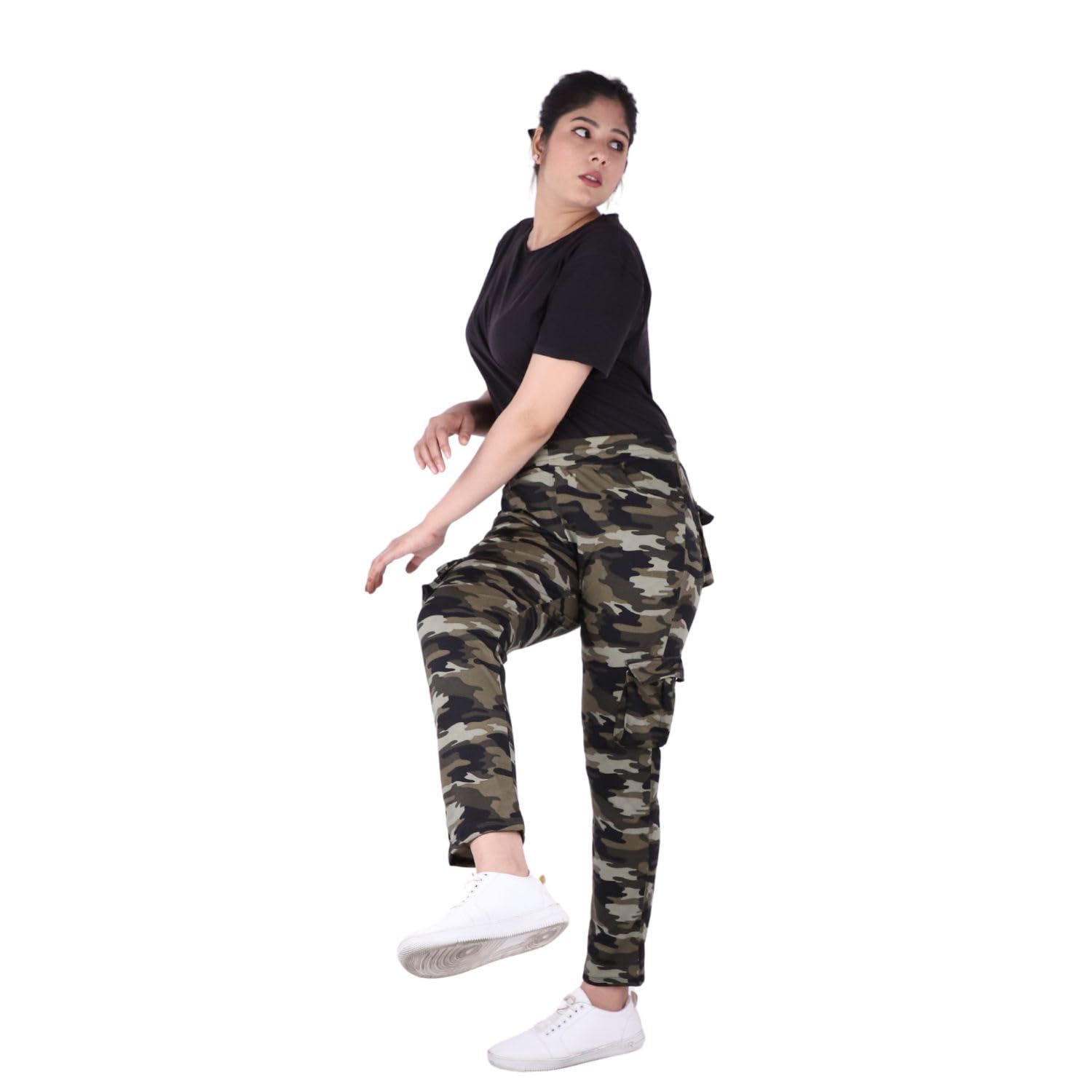 Military Camouflage Dry-Fit Women 6 Pocket Joggers Gym Trackpant Sports Pant | Green-image-1