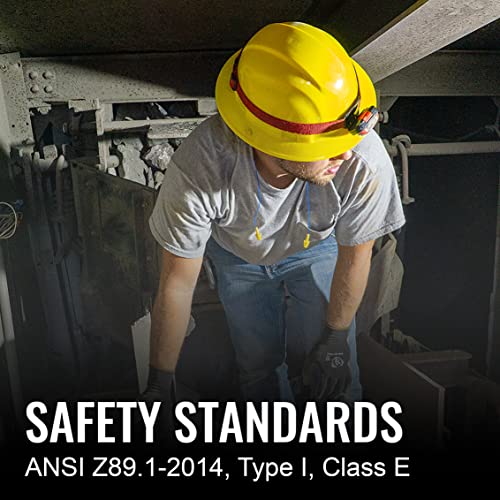 Bullhead Safety Unvented Full Brim Hard Hat With Six-Point Ratchet Suspension, Reversible Construction Hard Hat For Safety With Brow Pad And Ez-Click Adjustment, Osha/Ansi Compliant, White #TOP4