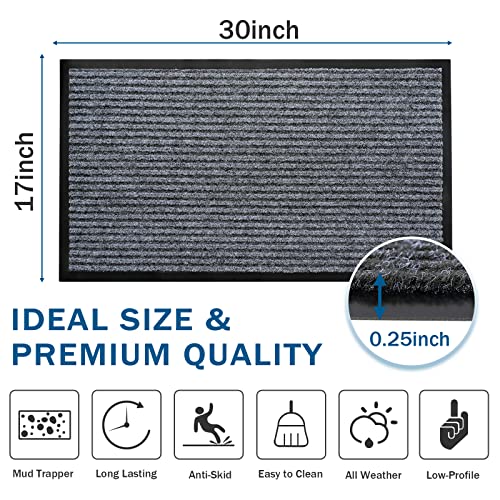 BAGAIL BASICS Door Mat 2-Pack, Indoor Outdoor Doormat Entryway Mats Front Porch Doormats, Non-Slip Dirt-Resistant Entrance Rug, Easy Clean and Durable - 30*17 inches, Grey - Thumbnail 2