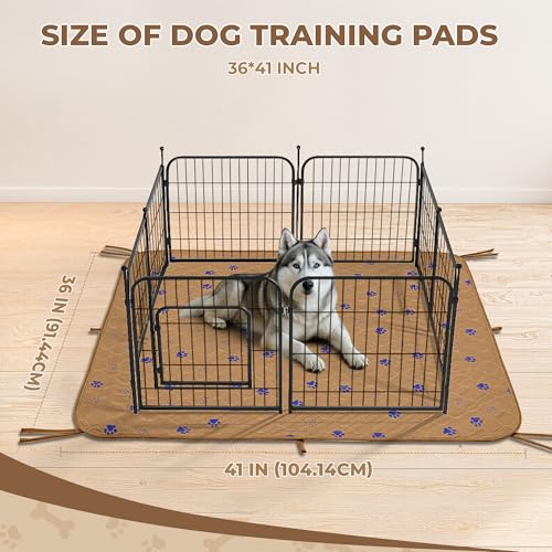 Image of Fostanfly Washable Dog Pee Pads, 2-Pack 36 inchx41 inch Large Reusable Potty Training Pads, Ultra-Absorbent, Leak-Proof & Non-Slip, with 8 Lanyards for Playpen, Crates & Furniture, Brown