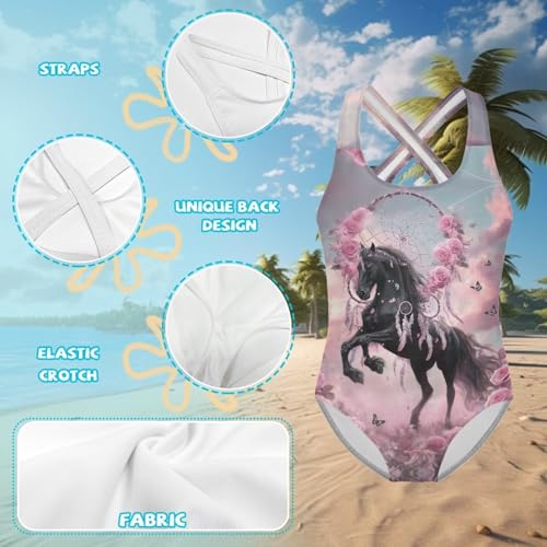 Image of WELLFLYHOM Girls Bathing Suits Size 5-14 One Piece Cross Back Swimsuit Sleeveless Full Coverage Swimwear for Beach Swimming