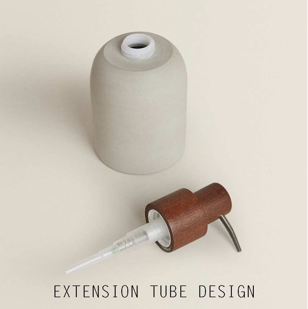 Dispensador De Jabón Dispensador de jabón Cemento Redondo Estilo Industrial Dispensador de loción de jabón Cabezal de Bomba de Madera Dispensador de Bomba de jabón 200ml / 7oz Moda
