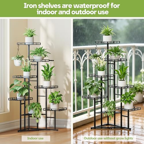 Image of Quikraen 46 inch Tall Plant Stand Indoor,Multiple Tiers Corner Plant Shelf for Corner, 7-Tier Large Metal Flower Holder, Plant Rack for Home Decor, Patio (Black)
