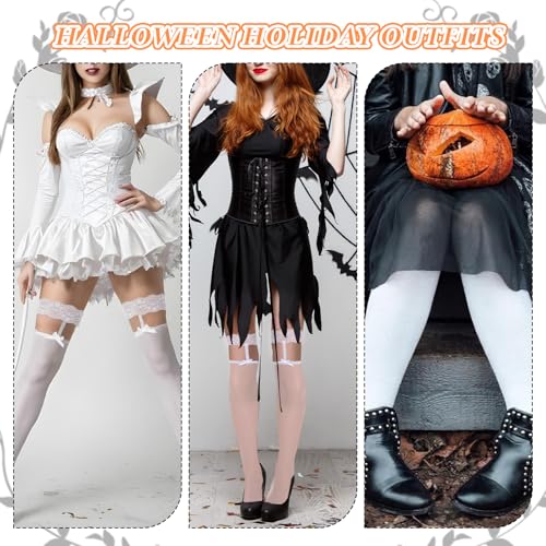 Lace Thigh High Stockings for Women Sexy, Lace Top Sheer Stocking, Bow Suspenders Pantyhose for Halloween Christmas3