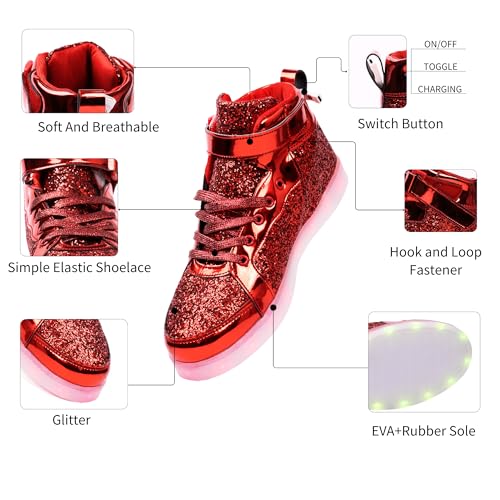 Image of Glitter Led Shoes Light Up Shoes High Top Sneakers for Women Men Flashing Dancing Shoes for Halloween Christmas Party with USB Charging