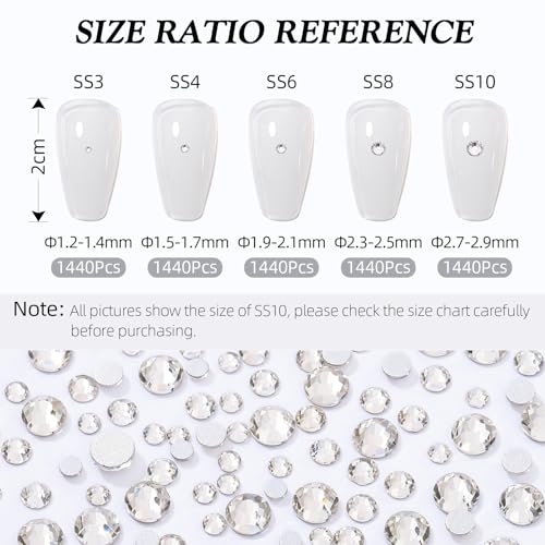 Image of Crystal Clear Flatback Rhinestones SS10 (2.7-2.8mm), 1440pcs Glass Nail Gems, Non Hotfix Rhinestones for Nails, Crafts, Clothing, DIY Bling Decorations