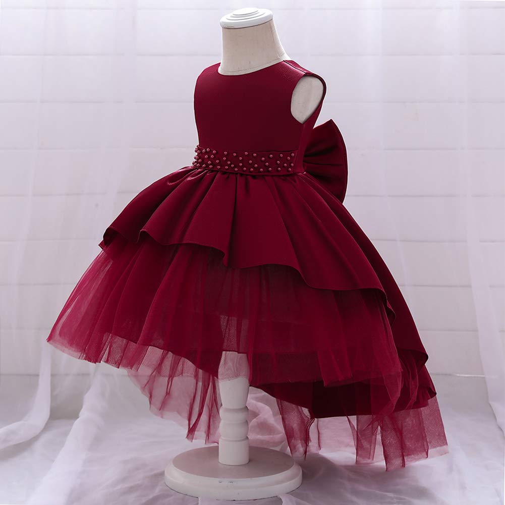 IBAKOM Bébé Filles Petits Enfants élégant sans Manches col en V Bowknot Satin Formelle fête Mariage Demoiselle d'honneur Communion baptême Princesse Robe de Bal