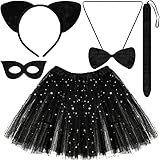 5 Pieces Black Cat Costume Set Cat Dress Up Costumes Include Cat Ear Headband Black Cat Tail Bowtie Kids GirlsTutu Skirt Mask for Halloween Christmas Dress Up Cosplay Accessories