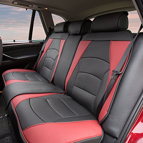 Image of FH Group Back Seat Faux Leather Car Seat Cover, Universal Fit, Rear Seat Covers for Cars with Rear Split Bench, Car Interior Accessories for SUV, Sedan, Van, Burgundy /Black