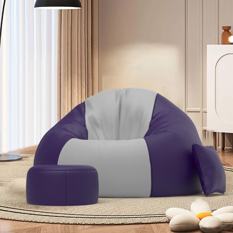 Biggie Bean Bag Cover 5XL Comfort Edge Bean Sofa–Built for Superior Relaxation–Styled for Elegance with Free Cushion & Footrest (Matching Color : Leatherette Light-Grey Indigo)-image-17