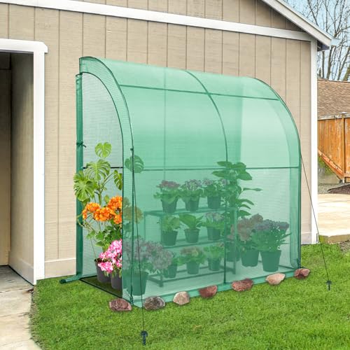 Image of EAGLE PEAK 3 Tier Lean to Portable Greenhouse, Heavy-Duty Indoor & Outdoor Garden with Wire Shelves, 2 Roll-Up Zipper Doors, Easy Assembly, 79 inchx39 inchx83 inch Clear /Green PE Cover