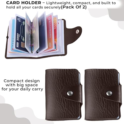 Image of Kraptick Pocket Cards Holder - Compact Lightweight Wallet for Credit and Debit Cards, Multi-Functional Card Organizer, Durable Card Carrier with 16 Slots for Easy Access & Storage (Brown) (Pack of 2)