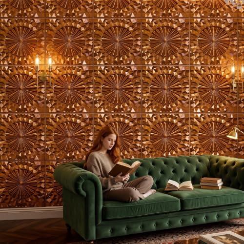 Image of Kayra Decor 3D PVC Wall Panels for Bedroom & Living Room | Mandala Design | Dark Wooden Color | 19.7 x 19.7 Inch | Pack of 12 | 32.28 Sq Ft