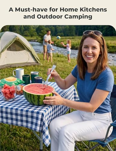 Image of 2-in-1 Watermelon Fork Slicer Cutter Tool 304 Stainless Steel | Upgraded Dual Blades for Quick Slicing, Durable Solid One-Piece Construction for Home Party Camping Kitchen Gadget
