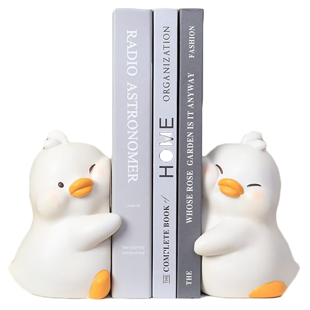 TERRIFI Cute Hug Ducks Decorative Bookends | Unique Resin Book Holder Stopper for Home, Office, Desk, and Bookshelf Decoration | Creative Book Ends to Hold Books