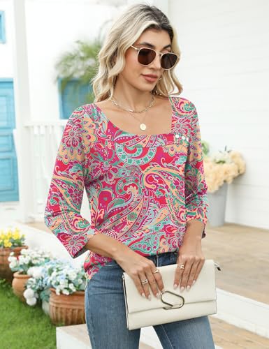 Image of LOMON Womens 3 /4 Length Sleeve T Shirts Asymmetrical Neck Tops Business Blouses for Women Fashion 2026
