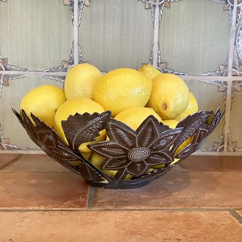Large-Metal-Bowl-with-Flowers-Rustic-Farmhouse-Decor-Decorative-Home-Decor-Handmade-in-Haiti-11-in-x-11-in-x-4-in Large Metal Bowl with Flowers Rustic Farmhouse Decor Decorative Home Decor Handmade in Haiti 11 in x 11 in x 4 in
