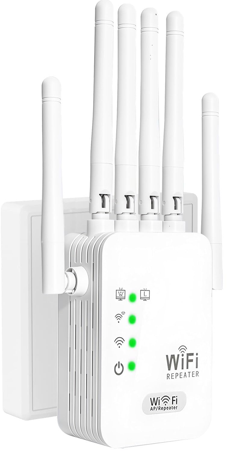WiFi Booster Range Extender 1200Mbps, Dual Band WiFi Signal Amplifier 5.8GHz & 2.4GHz, 6 Antennas WIFI Signal Booster Repeater with Ethernet Port, Wireless Internet Booster/Hotspot with 360° Coverage