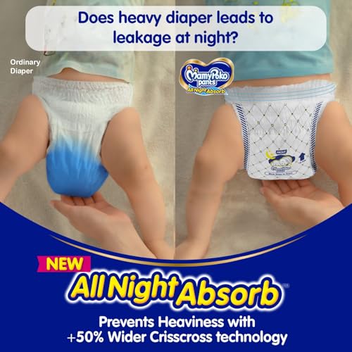 Image of Mamypoko pants All night absorb| Pant Style Baby Diapers Small Size(S), 56 Count, Ideal for 4-8Kgs|1 Diaper= Upto All night Absorption|Wider Crisscross Sheet|Gentle Coco Care| 12hr Leakage Protection| Prevents Heaviness.