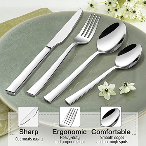 16 Piece Cutlery Set, Homikit Stainless Steel Flatware Silverware Sets with Square Edge, Service for 4 People, Elegant Tableware Included Knives Forks Spoons, Mirror Finished & Dishwasher Safe - Image 5