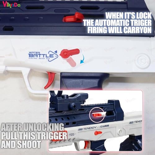Image of VikriDA Electric Water Gun with Free Extra Rechargeable Battery 434CC Tank Automatic Water Blaster with Long Shooting Range Beach, Pool & Outdoor Summer Toy for Kids & Adults