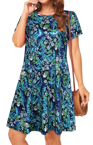 Image of Womens Summer Dresses Beach Casual Loose Tshirt Floral Short Sleeve Flowy Pockets Sundresses 2026