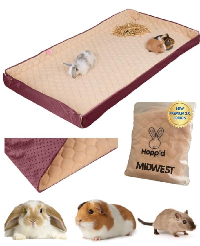Hopp'd™ HutchLiner 2.0 Premium Guinea Pig Cage Liner Washable Fleece Bedding for Rabbits & Guinea Pigs | Waterproof, Odor Control, Cooling Mat,