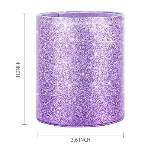 Image of Pen Holder for Women Girls, Pencil Cup Desk Glitter Sturdy Makeup Brush Holder Large Pu Leather Luxury Multi-Functional Organizer Cup for Office, Classroom, Home, Purple