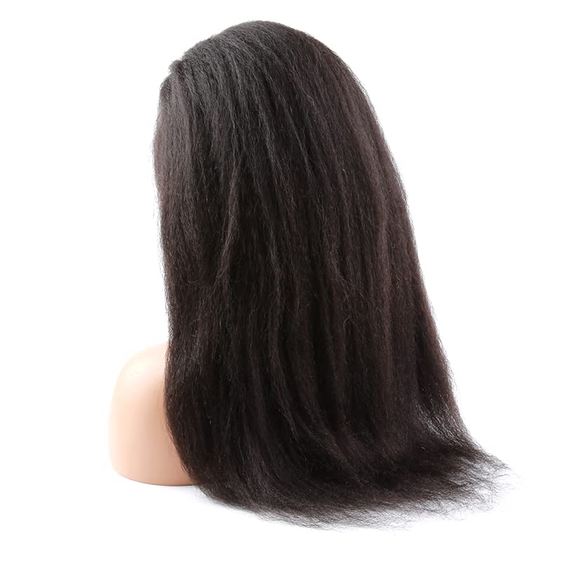 Bella Hair Intact Cuticle Aligned Human Hair Full Lace Wig Kinky Straight, 130% Density Remy Virgin Hair Yaki Straight Wig, Natural Black 14 inch