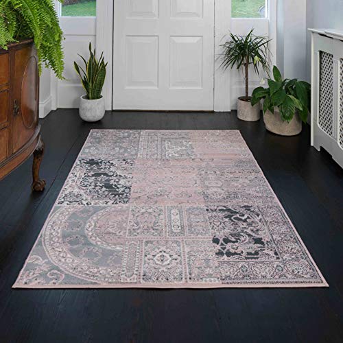 Blush and Gray Oriental Moroccan Living Room Area Rug Durable Pink Patchwork Traditional Hallway Bedroom Rugs Carpet 5'3" x 7'4"