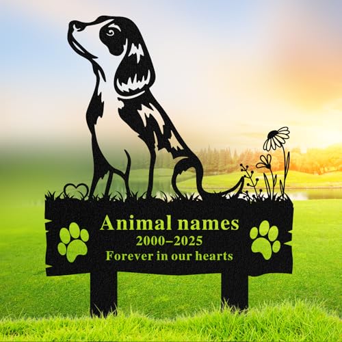 Quanqiuyi Marqueur funéraire personnalisé pour chien Beagle – Piquet commémoratif en métal émaillé cuit, plaque de cimetière étanche pour animaux de compagnie pour l'extérieur, cadeau de condoléances