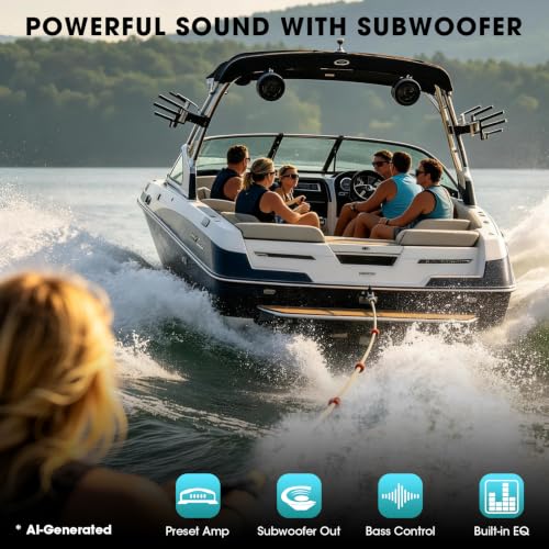 Image of Marine Bluetooth Stereo Radio Receiver: Marine Digital Multimedia Player | 2.8 Inch LCD Display AM FM USB AUX-In Preset EQ Subwoofer 200W RCA Output for Boat Golf Cart ATV UTV Yacht