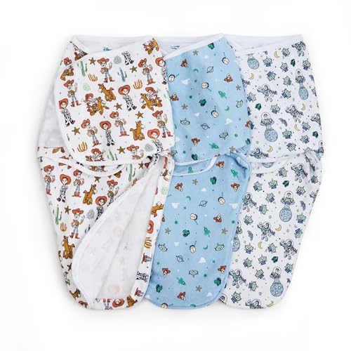 Image of aden + anais Essentials Easy Swaddle Wrap Quick Change with Bottom Zipper, Snug Cotton Knit Baby Wrap Swaddle Blanket for Newborns, TOG 1.0, 3-Pack, Toy Story, 0-3 Months, Small/Medium