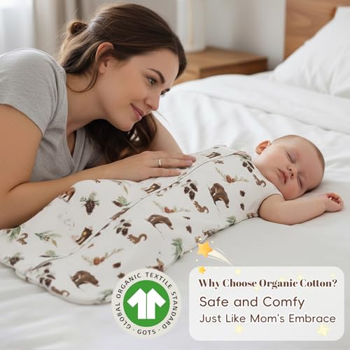 Image of david's kids 100% Organic Cotton Baby Sleep Sack 6-12 Months, Soft Baby Wearable Blankets with 2-Way Zipper, 2 Pack Comfy Sleeping Bags for Infant Newborn Boys Girls, Medium Size, Woodland