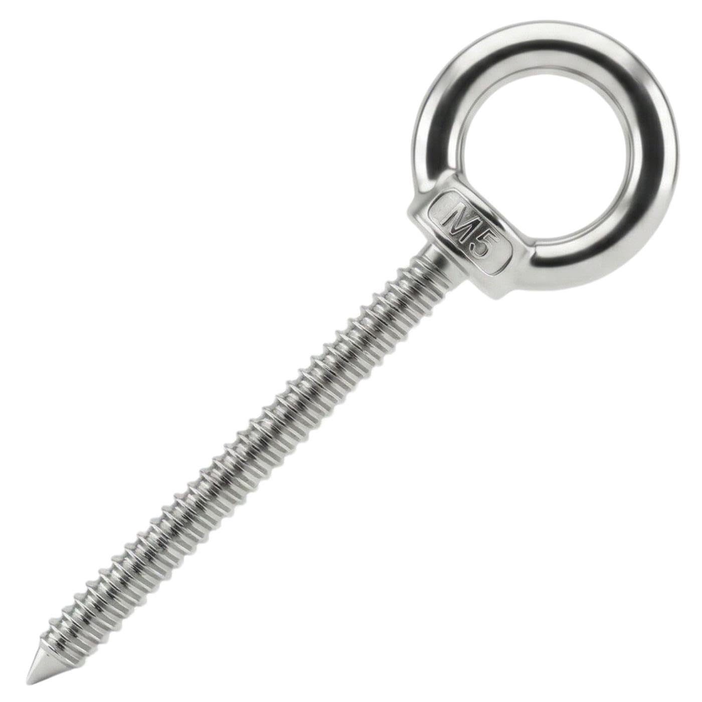 Lumonic Vite con occhiello in acciaio inox V2A con filettatura in legno, M5 x 50 mm, fissaggio a travi/pali in legno, vite ad anello per tenda da sole, amaca, altalena e catene