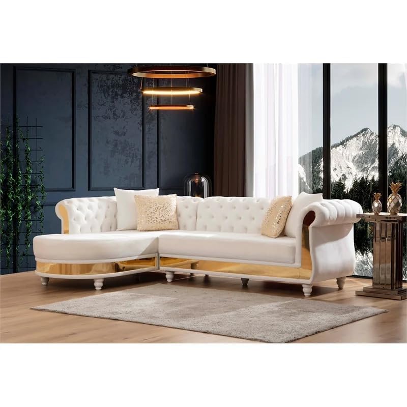 Image of Rosewood ! Modern Classic L Shape Sectional Sofa Set, Chesterfield Style 4 Seater Sofa Set with Pillows for Living Room, Bedroom and Office and Hallway Colour (Beige Gold)