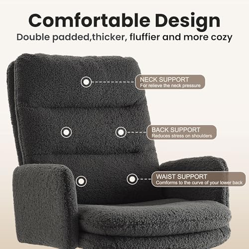 Image of IWMH Swivel Office Desk Chair, High-Back Armchair with Wheels, Height Adjustable Home Office Chair with Armrests,Upholstered Computer Task Chair, Leisure Armchair Cashmere (Dark Grey) | Dressing table chair with armrest, ergonomic swivel chair, height-adjustable office, living room