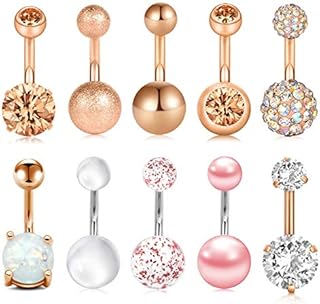 JFORYOU 4Pcs Belly Button Rings Stainless Steel 14G Fake Crystal CZ Navel Rings Belly Bar Women Girls Body Piercing Bar Length:6-10mm