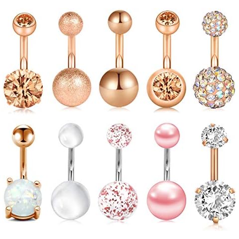 JFORYOU 10Pcs Rose Gold Belly Button Rings Cover