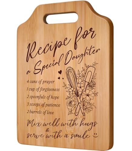AceThrills Daughter Gifts from Mom, Gifts for Daughter Birthday Gift for Christmas, Mothers Day, Valentines Day - UV Bamboo Cutting Board 12.3"L X 8.7"W X 0.4"Th (Recipe for Daughter)