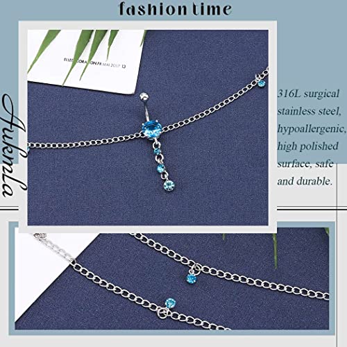 Wriidy Rhinestone Belly Button Rings Chains 316L Surgical Steel Navel Ring Barbell Wasit Chain 14G Body Piercing Jewelry For Women And Girls (Silver) #TOP3