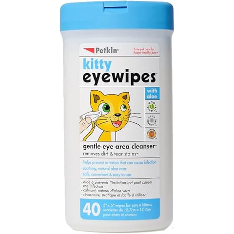 Petkin Kitty Eye Wipes, 40 Moist Wipes - Gentle Eye Cleaning Wipes Remove Dirt, Discharge, & Tear Stains - Safe, Convenient, Easy to Use Pet Wipes for Cats & Kittens - Ideal for Home or Travel Cover