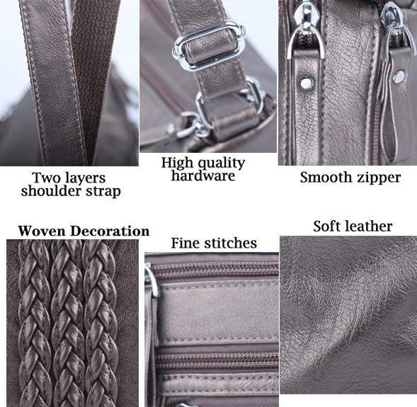 Image of ELDA 10 Pockets Crossbody Purse for Women Medium Pocketbooks Ladies Soft PU Leather Shoulder Bag Ladies Top Handle Satchel