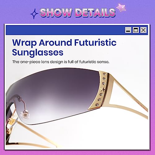 Cyxus Wrap Around Y2K Sunglasses for Women Men Shield Flat Top Sunglasses Futuristic Frameless Gradient Lens Sun Glasses4