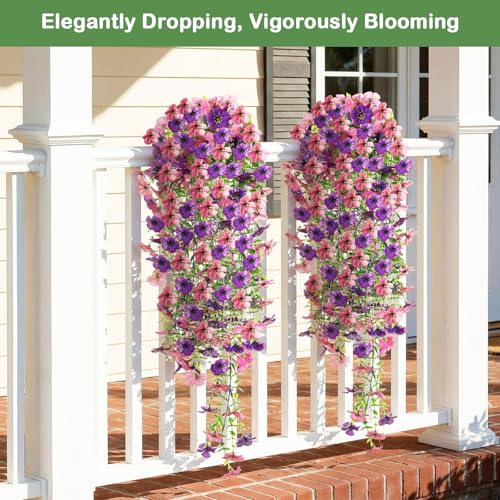 Image of Lewondr 2PCS Artificial Hanging Flowers UV Resistant Silk Daisy, Mixed Pink | 29.5 inch, No Watering Needed, Fade Proof, for Porch Patio Yard Baskets, Spring Decor, DIY Plants Home, Indoor Outdoor Use