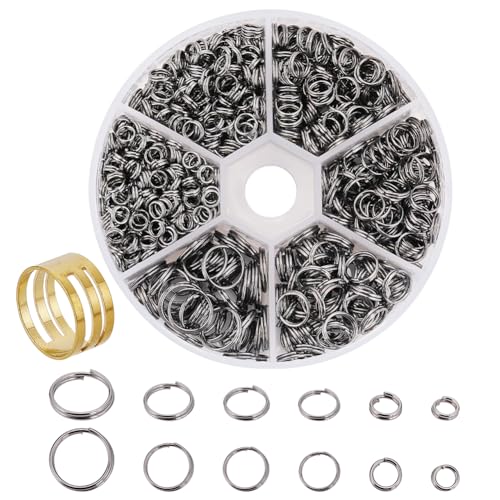 PH PandaHall 920 Pcs 4/5/6/7/8/10mm Iron Split Rings Double Loop Jump Ring Diameter for Jewelry Making Gunmetal