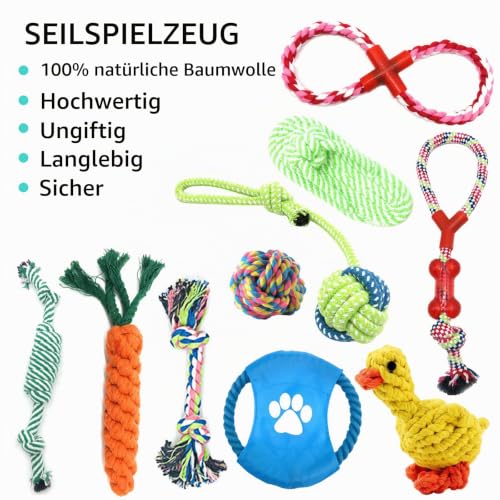 TOPSEAS Welpenspielzeug und Hundespielzeug Set 15 Stück, Natürliche Baumwolle, ungiftig, geruchlos, interaktiv, robust, Zahnreinigung