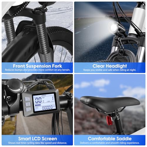 Electric Bike for Adults, 26" Ebike with 1000W Peak Motor, 21.7MPH 50Miles Electric Mountain Bike with 48V Removable Battery, Adjustable Stem, 21-Speed, Front Suspension, UL 2849 Certified - Image 6